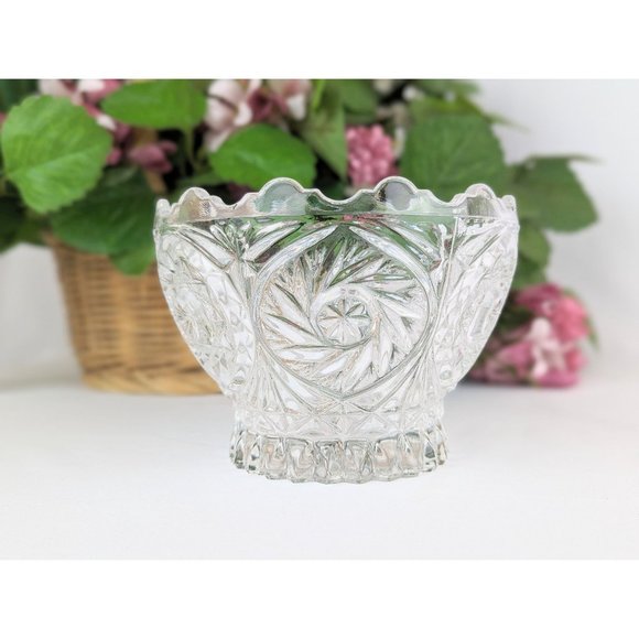 Clear Glass Round Pedestal Candy Bowl Vintage Pressed Glass Small Glass Bowl - Picture 3 of 10